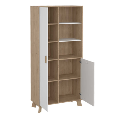 Lira Jackson Hickory Oak Wood and White China Cabinet 2 Doors