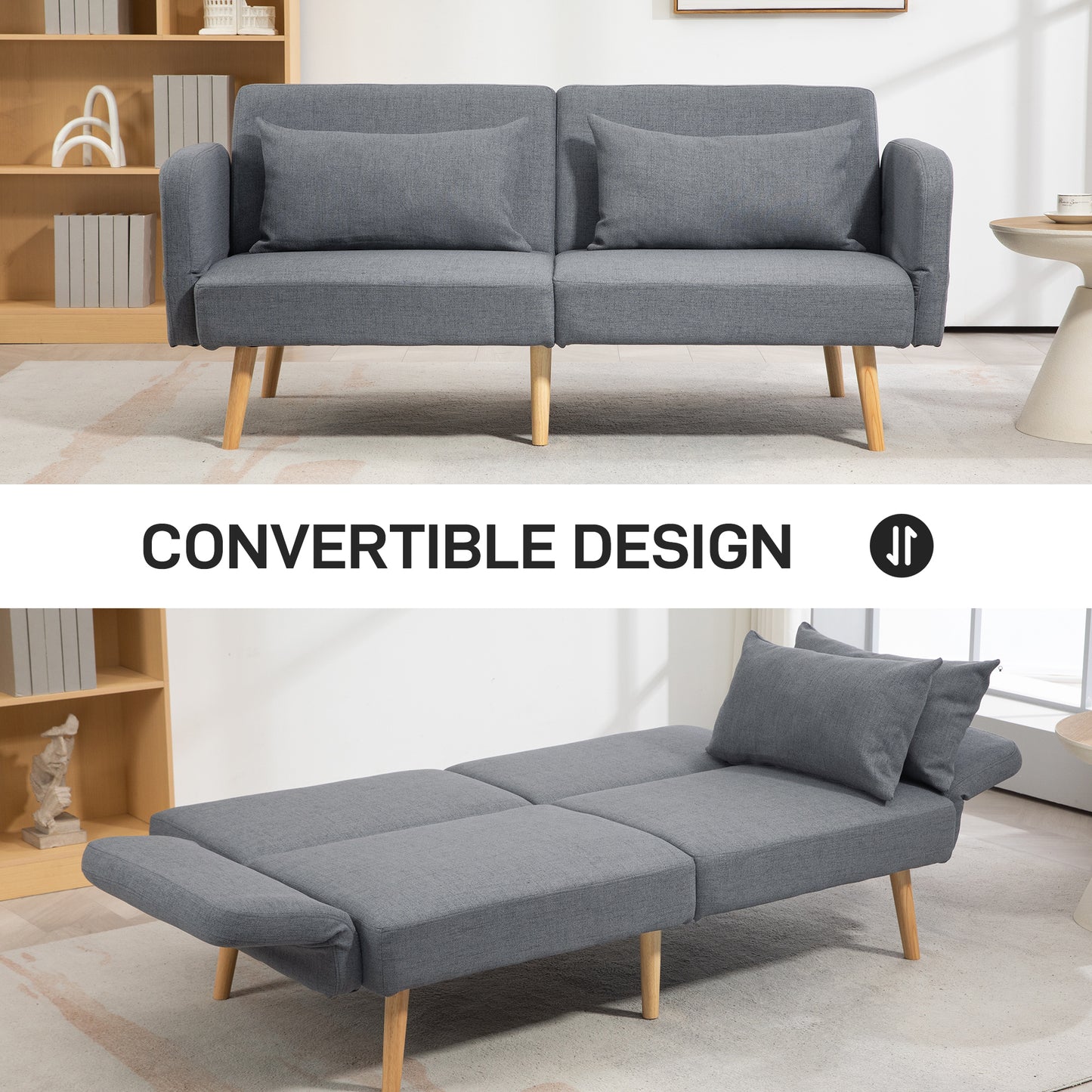 Torive Nove Grey 2 Seater Click Clack Sofa Bed With Cushions