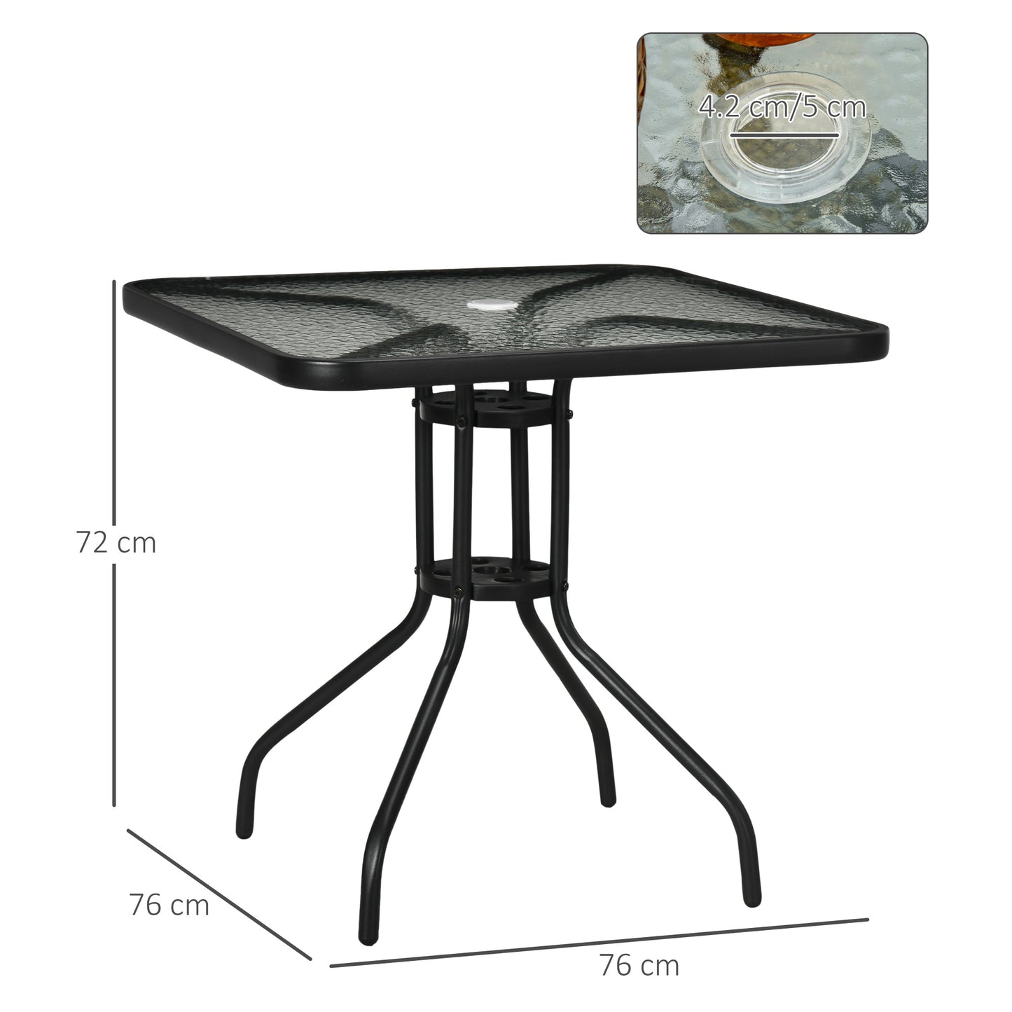 Laloke Metal And Glass Square Garden Dining Table With Umbrella Hole