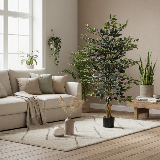 Nedori Tall Artificial Ficus Style Tree With Realistic Leaf Detail In Pot For Office Interiors