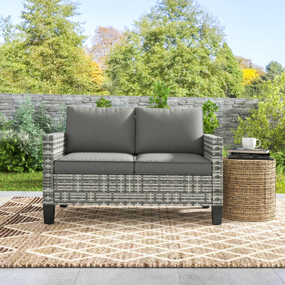 Kalazi Rattan Light Grey 2 Seater Outdoor Sofa With Cushions
