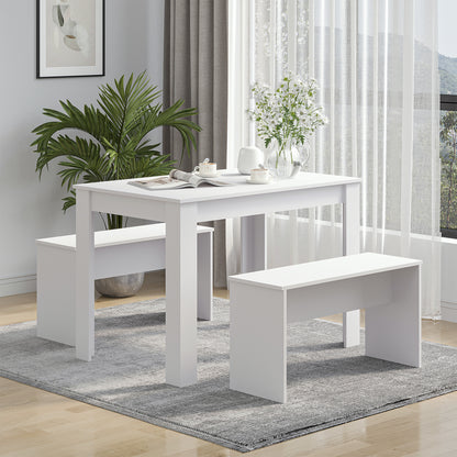 Sono Wooden White Dining Table With 2 Benches For Compact Spaces