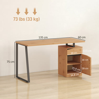 Nolole 135cm Natural Wood Home Office Desk With Storage Drawer and Cabinet
