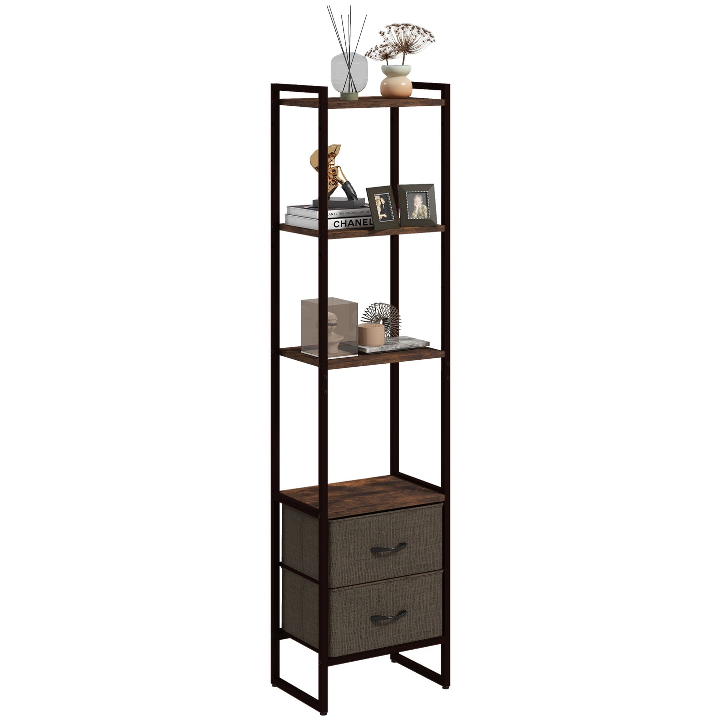 Lufa Metal And Wood Industrial 4 Tier Display Shelf With Lower Drawers