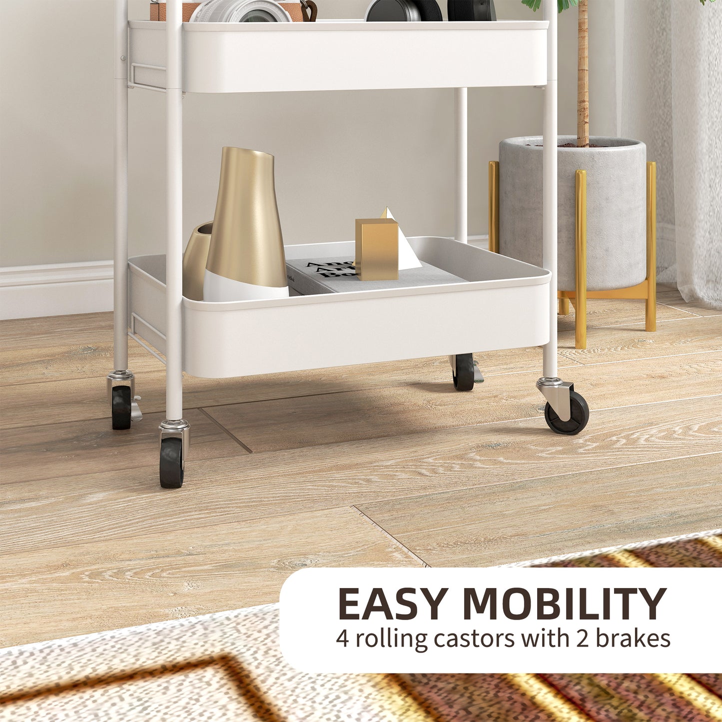 Suka Metal White 3 Tier Steel Storage Trolley
