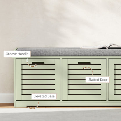 Dilena Wooden Green 3 Drawer Shoe Storage Bench with Grey Padded Seat