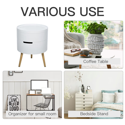Rivizi Wooden White Round 3 Tier End Table With Hidden Storage Compartments