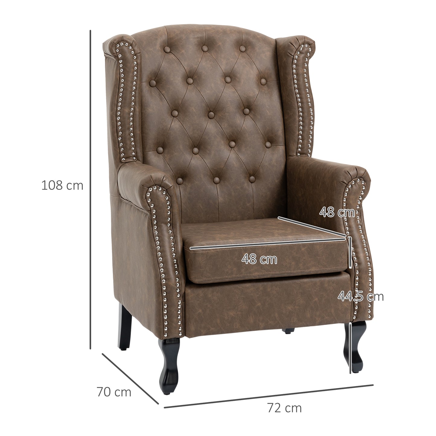 Selato Fabric Brown Wingback Accent Chair With Chesterfield Style Tufting And Nailhead Trim