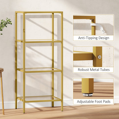 Nopazi Tofi Metal And Glass Gold Tone 4 Tier Vertical Display Shelving Unit