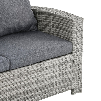Vire Light Grey Rattan 7 Seater Outdoor Dining Set With Armchairs Footstools Glass Table And Cushions