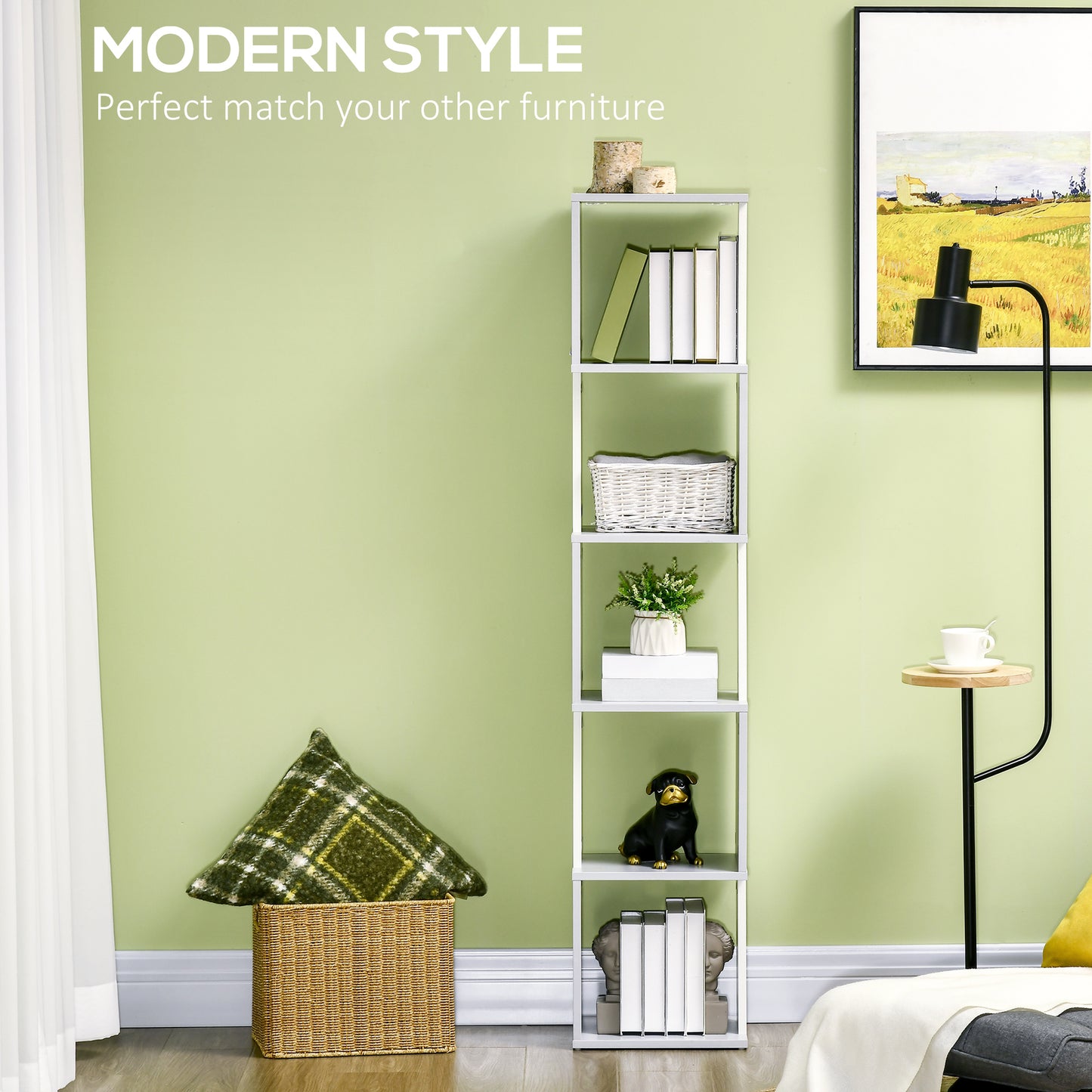Ziva Wood White And Light Grey 5 Tier Freestanding Bookcase