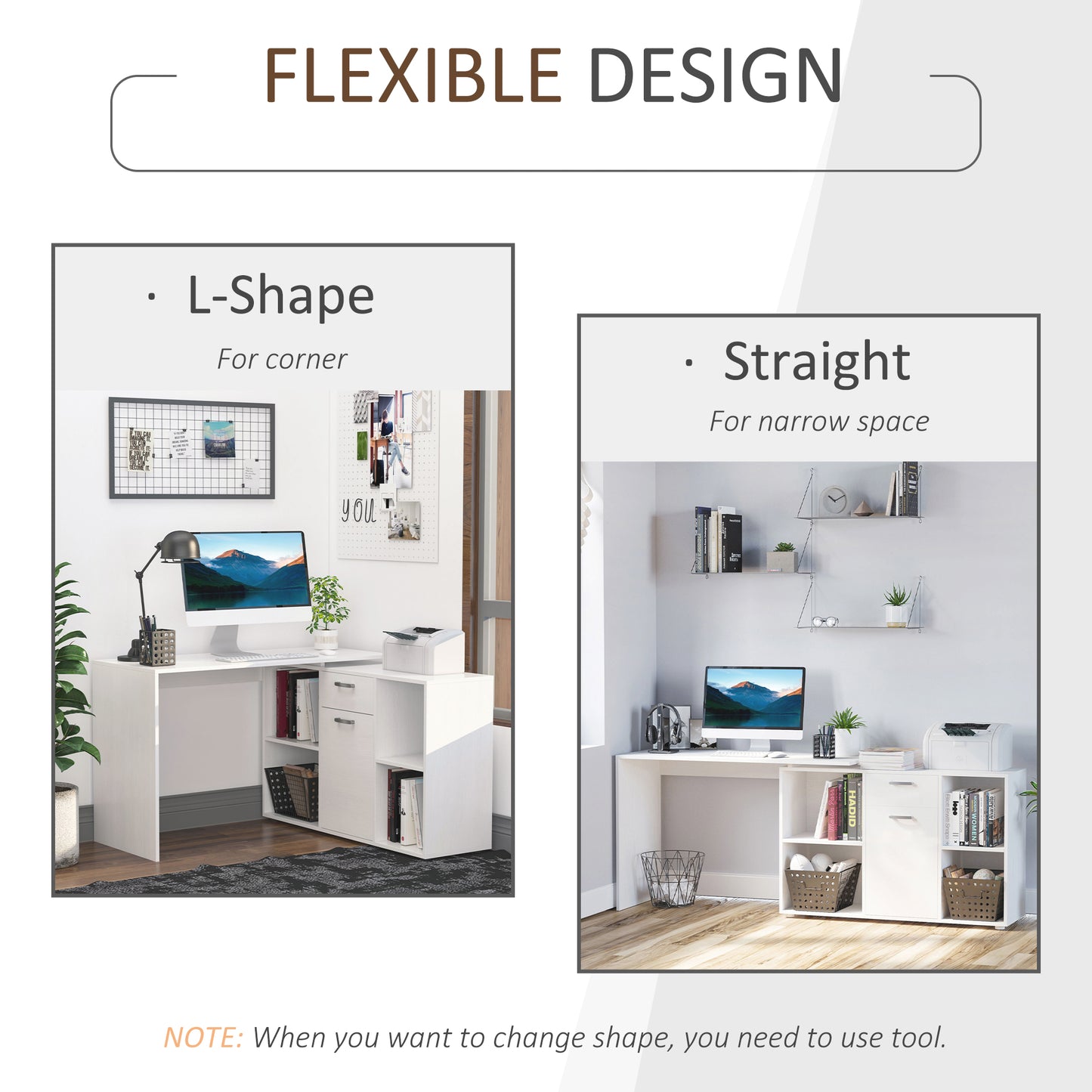 Ravettu 120cmWooden White L Shaped Corner Desk With Storage Compartments Drawer And Cabinet