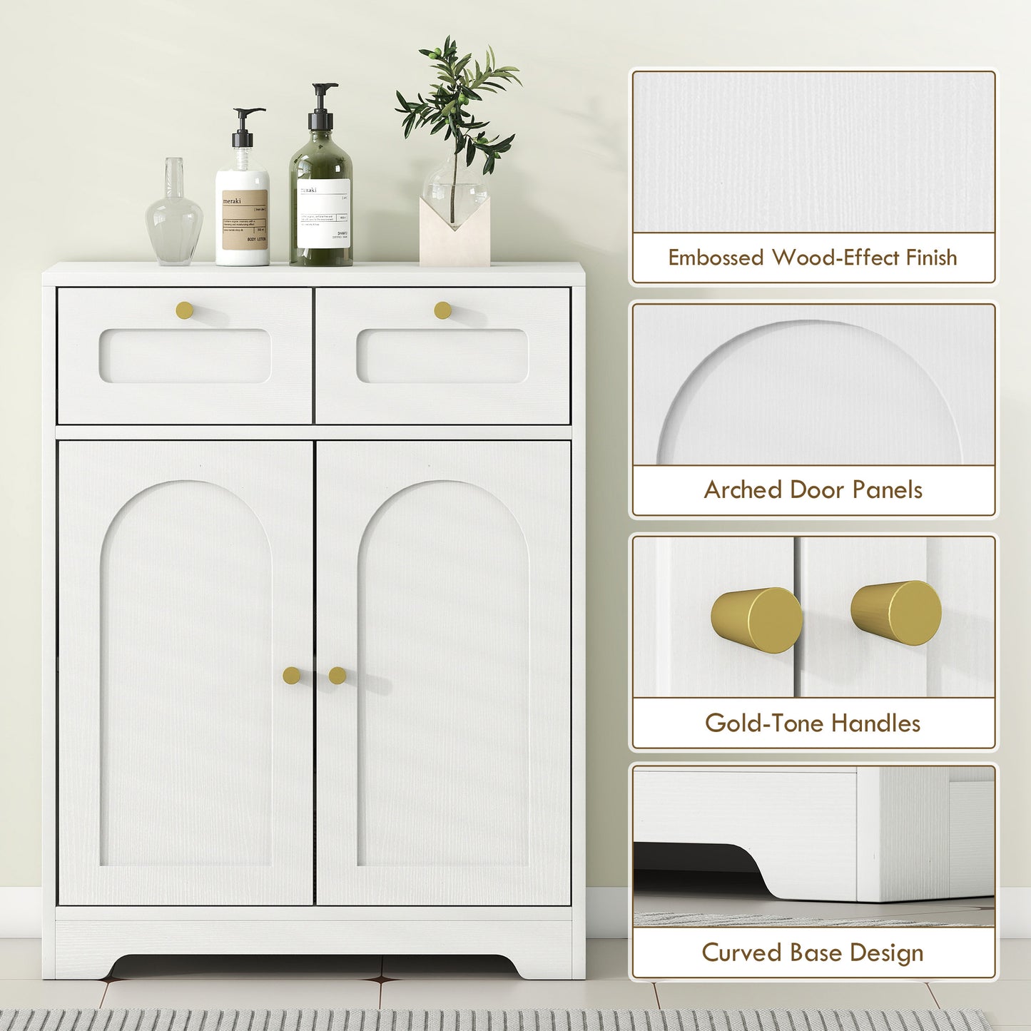 Pareto Bathroom Floor Storage Cabinet With 2 Drawers White