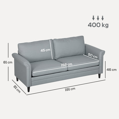 Zivata Fabric Soft Grey 3 Seater Sofa With Spring Cushions