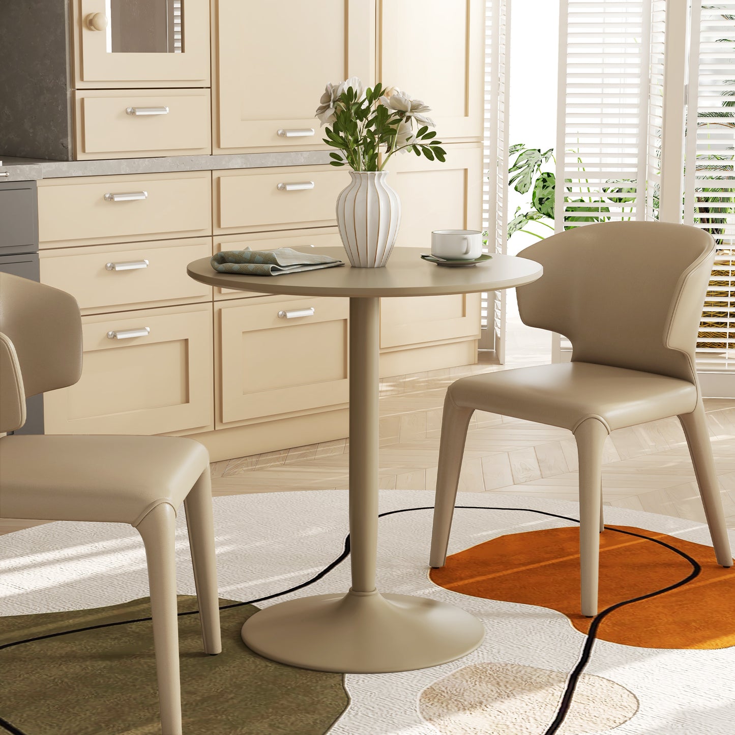 Ratapa Metal Light Brown Minimal Round Dining Table For 2