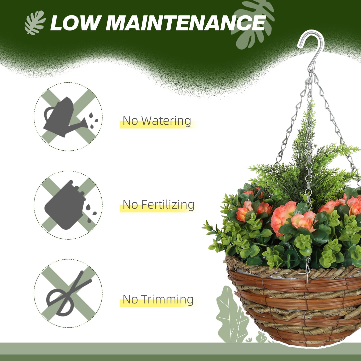 Conivi Set Of 2 Artificial Lisianthus Hanging Flower Pots In Orange And Green
