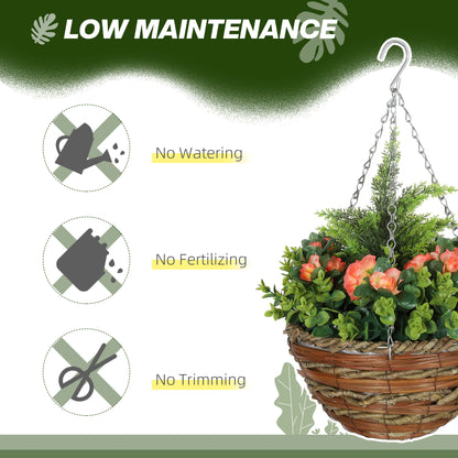 Conivi Set Of 2 Artificial Lisianthus Hanging Flower Pots In Orange And Green