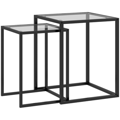 Riraro Metal Black Set Of 2 Nesting Side Tables With Glass Tops