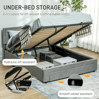 Dineno 5FT Grey King Size Ottoman Bed Frame With Built In Front Divan Storage Drawer