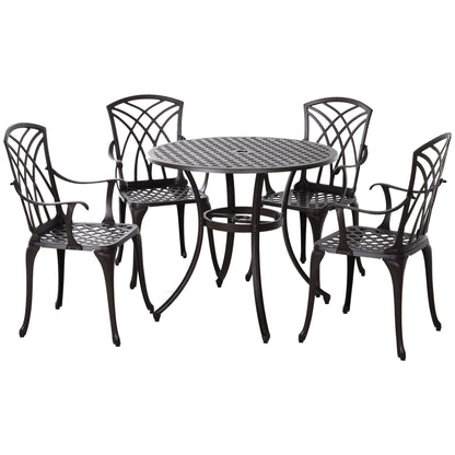 Rohafa Brown Cast Aluminium Brown 4 Seater Garden Dining Set With Armchairs And Round Table