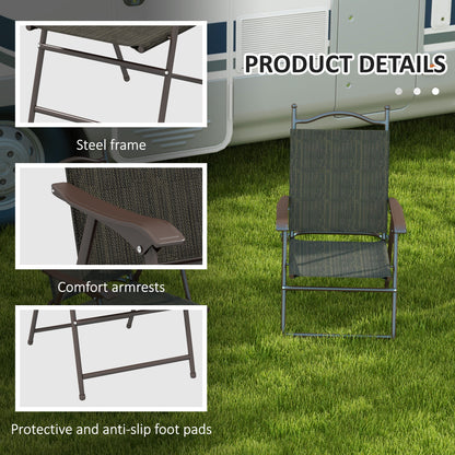 Covani Set Of 2 Metal Dark Brown Folding Garden Chairs With Fabric Mesh Seats