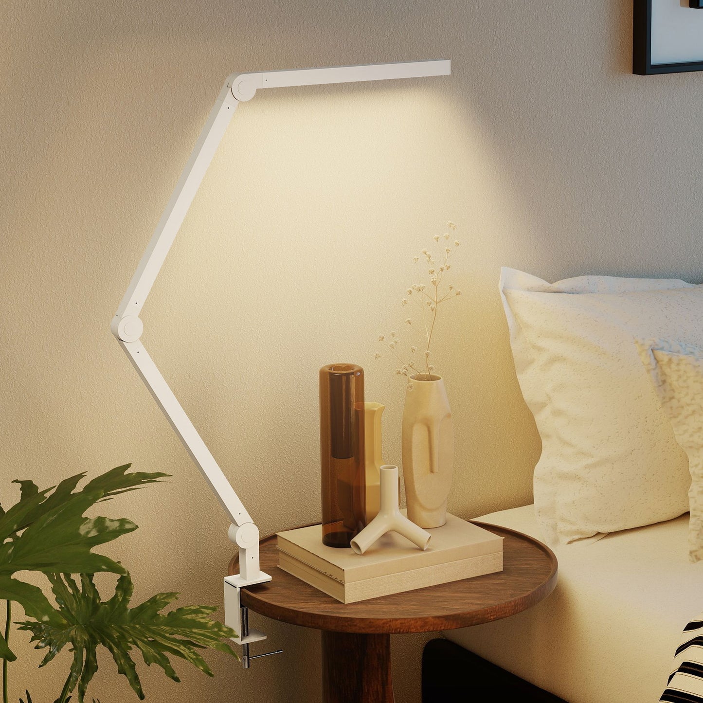 Laco Veni Metal White Dimmable Clamp Desk Lamp With Swing Arm Eye Care Light And Adjustable Brightness