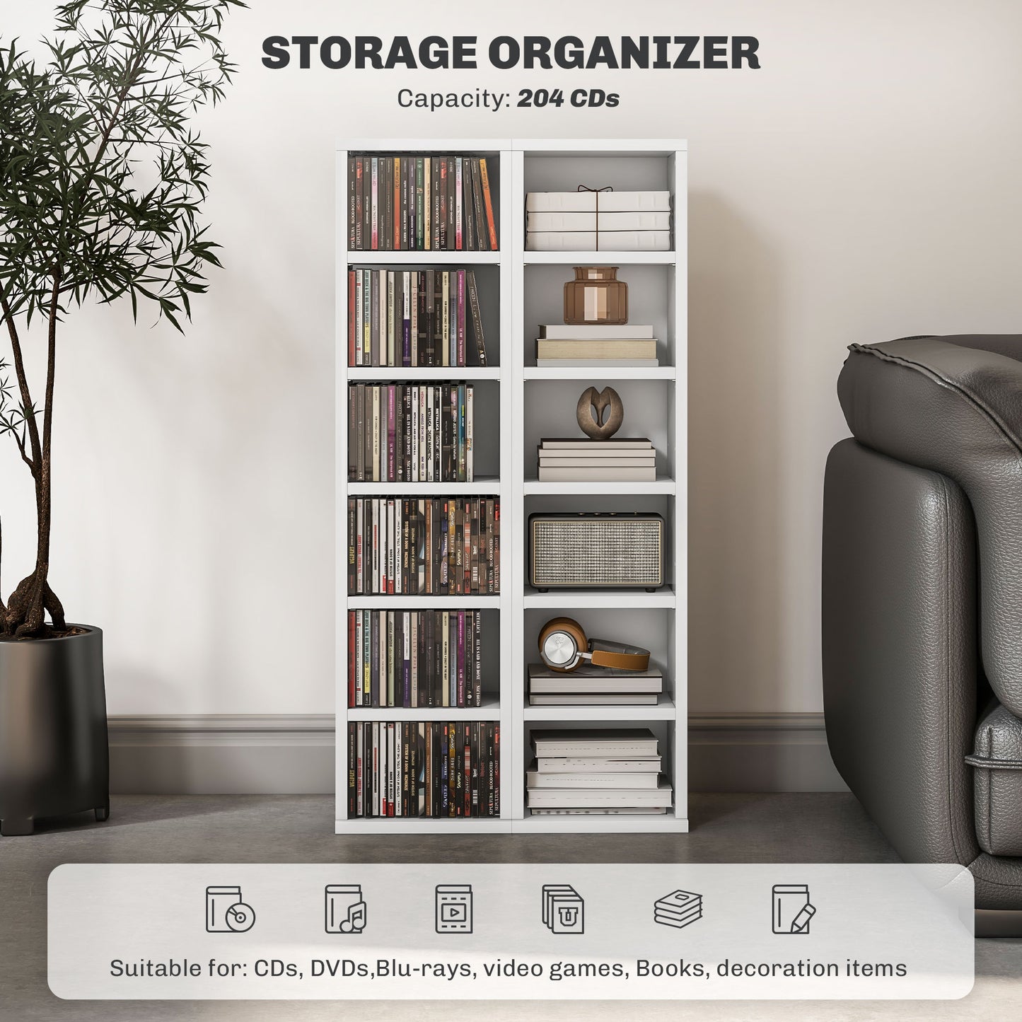 Lora Fana High Gloss White Set Of 2 CD Storage Units With 102 Disc Capacity
