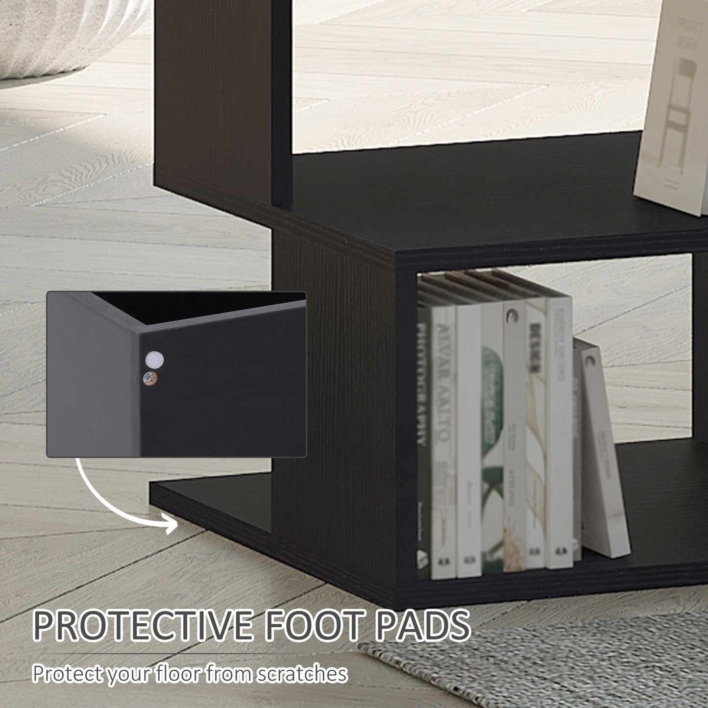 Moyofa Wooden Black Square Side Table With 2 Tier Storage