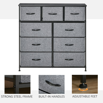 Molisa Metal And Fabric Grey 9 Fabric Drawers Storage Dresser