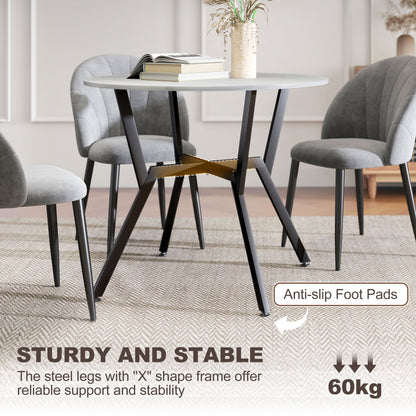 Donato Ziva Grey Round Dining Table With Black Metal Legs And Anti Slip Feet 90cm