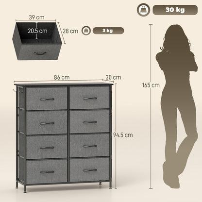 Niri Fabric And Metal Charcoal Grey 8 Drawer Storage Chest