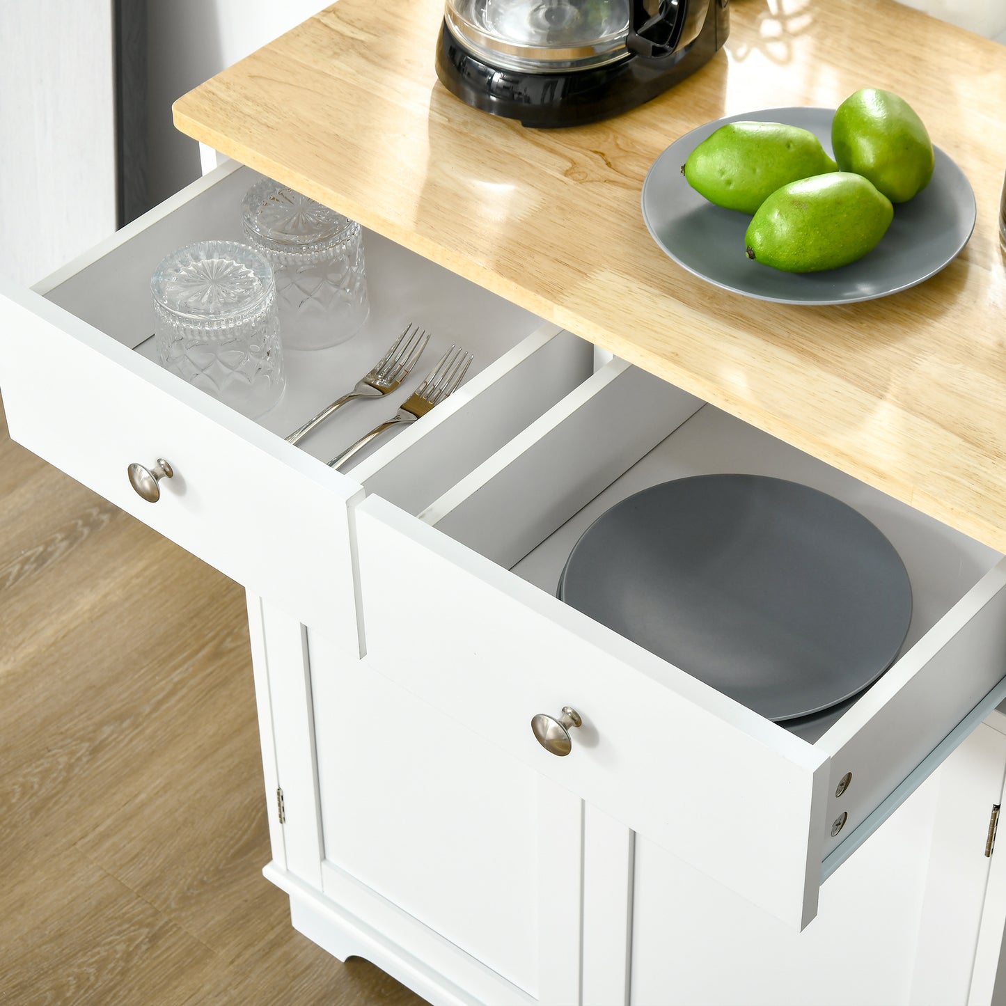 Colalu Wooden Kitchen Cabinet With Solid Natural Top 2 Doors 2 Drawers