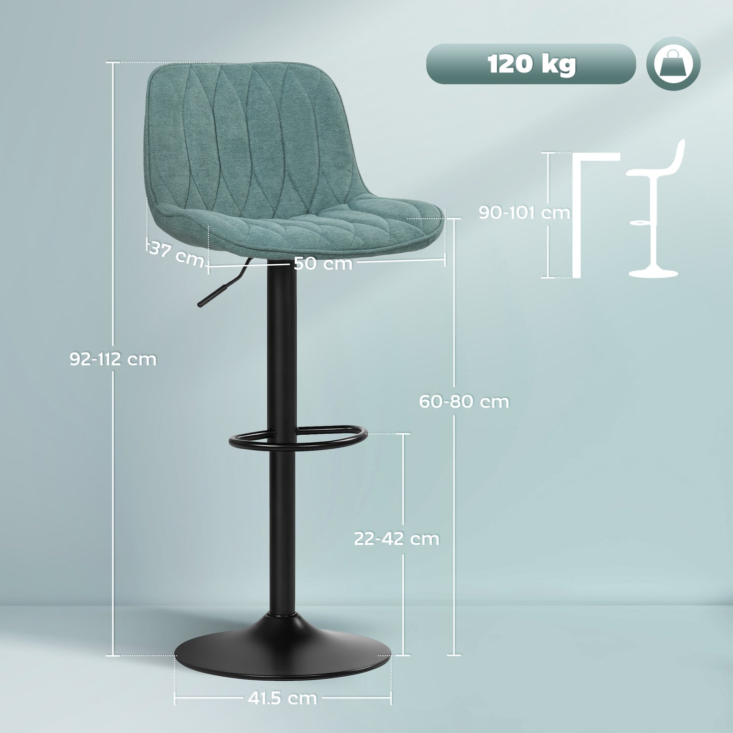 Loelne Fabric Blue Linen Look Bar Stools Set Of 2