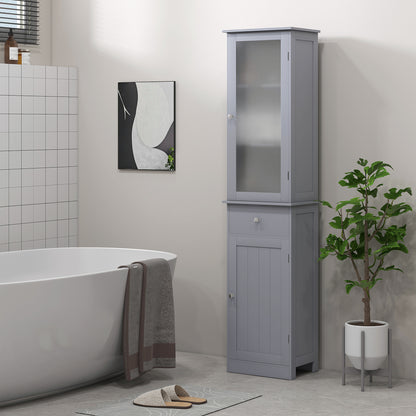 Zira Tall Slim Grey Bathroom Storage Cabinet With Shelves Drawer And Door