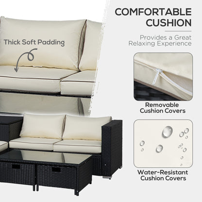 Nonasa Rattan Black 4 Piece Corner Garden Sofa Set With Storage Coffee Table