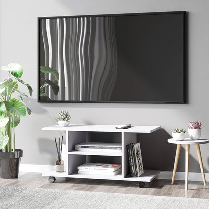 Vireli Miri 80cm Wooden White Mobile TV Storage Unit With Shelves And Bookcase Layout