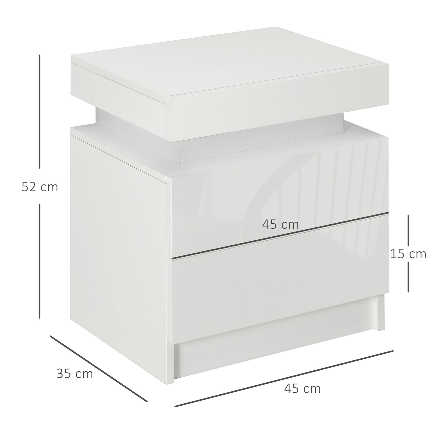 Nisu High Gloss White Set Of 2 Bedside Tables With LED Lighting and Storage Drawers