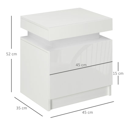 Nisu High Gloss White Set Of 2 Bedside Tables With LED Lighting and Storage Drawers