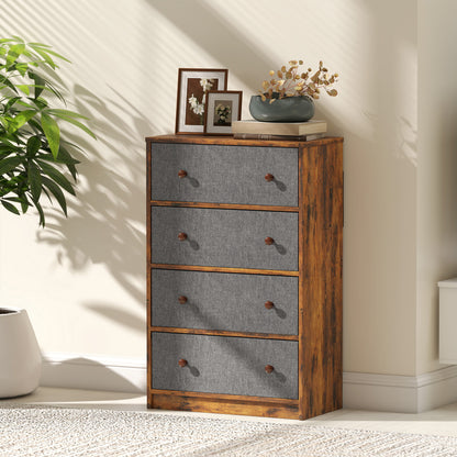 Sovise Fabric And Wood Grey And Rustic Brown 4 Drawer Storage Dresser
