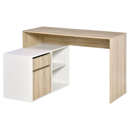 Kavi 120cm Wooden Oak And White L Shaped Desk With Drawer Shelving And Storage Cabinetm