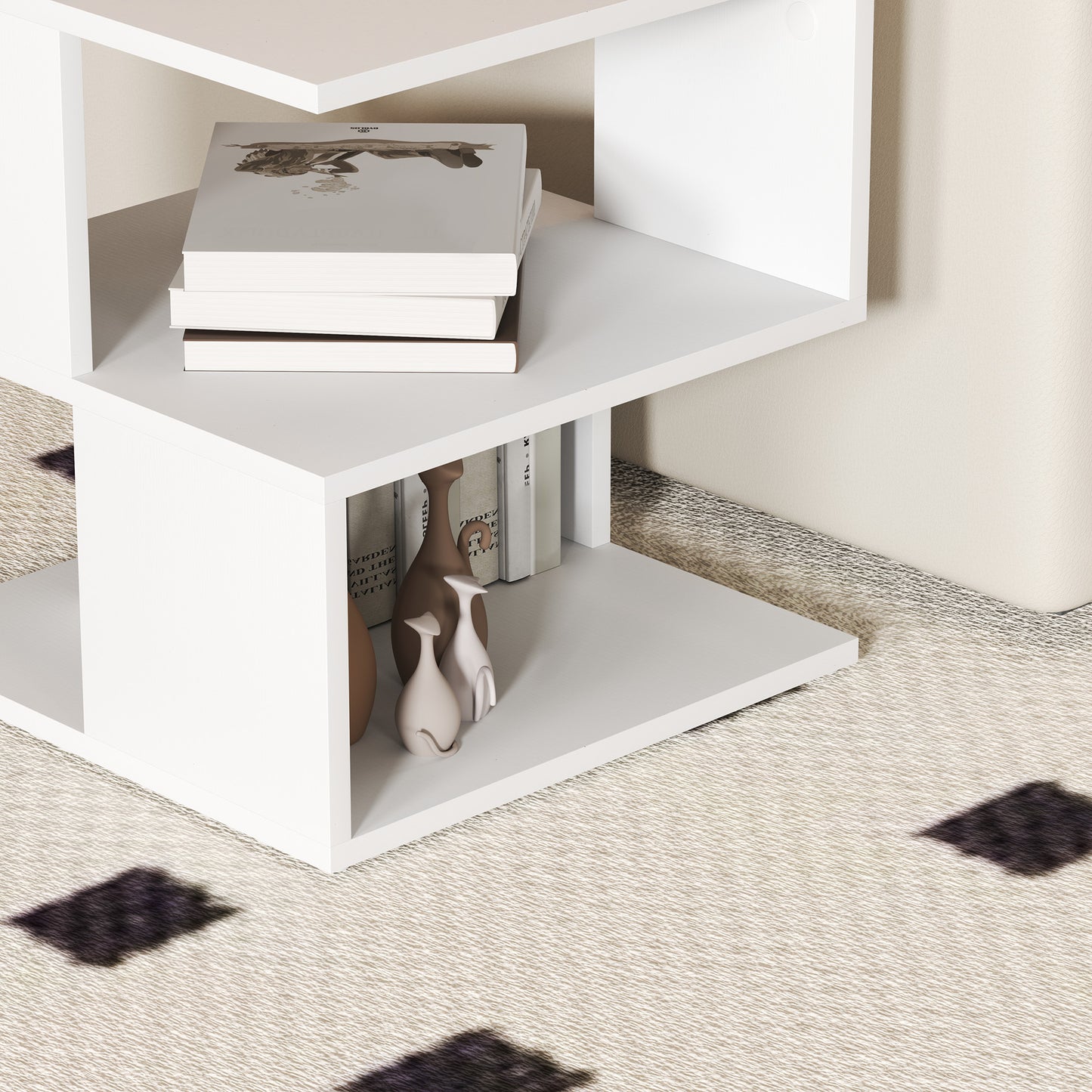 Luvila Set Of 2 Wooden White Square Side Tables With 2 Tier Storage