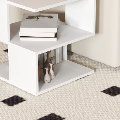 Luvila Set Of 2 Wooden White Square Side Tables With 2 Tier Storage