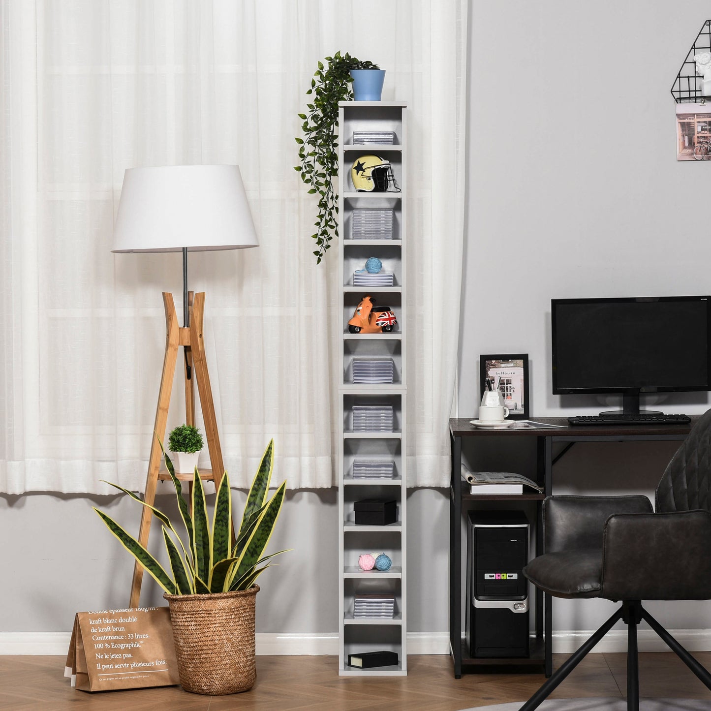 Nonono Wood Grey Set Of 2 Media Storage Towers With Adjustable Shelves