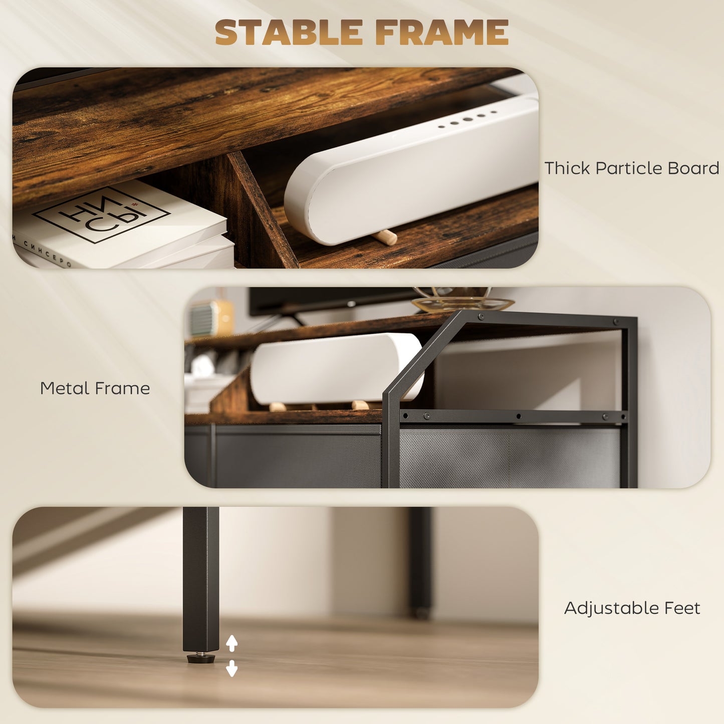 Avamira Small 98cm Black and Brown TV Stand With Foldable Drawers for TV's up to 55 Inches