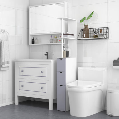 Nenero Tall Freestanding Bathroom Storage Cabinet With Shelves And Drawers White And Grey