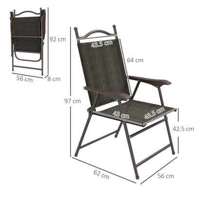 Covani Set Of 2 Metal Dark Brown Folding Garden Chairs With Fabric Mesh Seats
