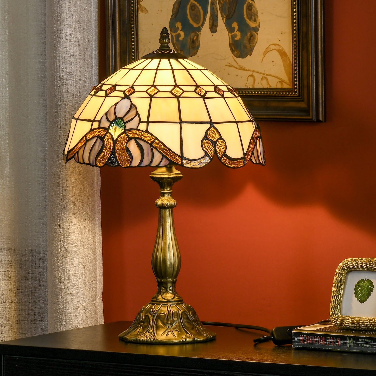 Noka Glass And Metal Multi Colour Handcrafted Stained Glass Table Lamp
