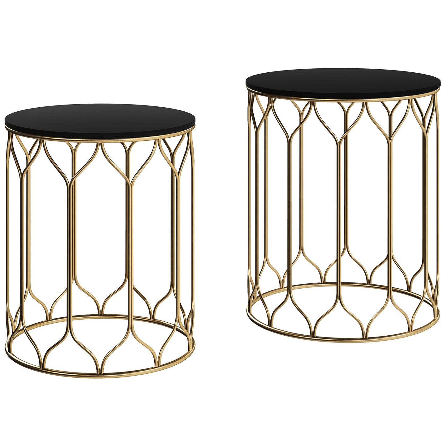 Loba Set Of 2 Metal Black Round Nesting Outdoor Coffee Tables With Ceramic Tile Tops
