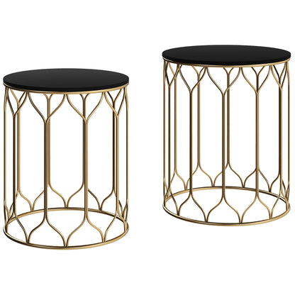 Loba Set Of 2 Metal Black Round Nesting Outdoor Coffee Tables With Ceramic Tile Tops