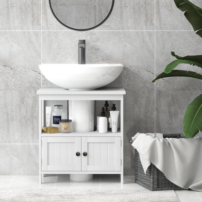 Dilaco White Fauxdestal Sink Storage Cabinet With Double Doors And Internal Shelving